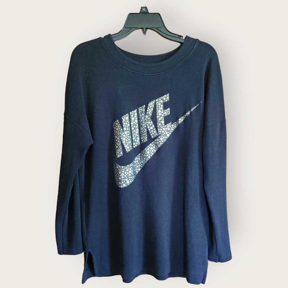 Nike Black/Silver Crew Neck Split Sides Pullover lightweight Sweatshirt Size M